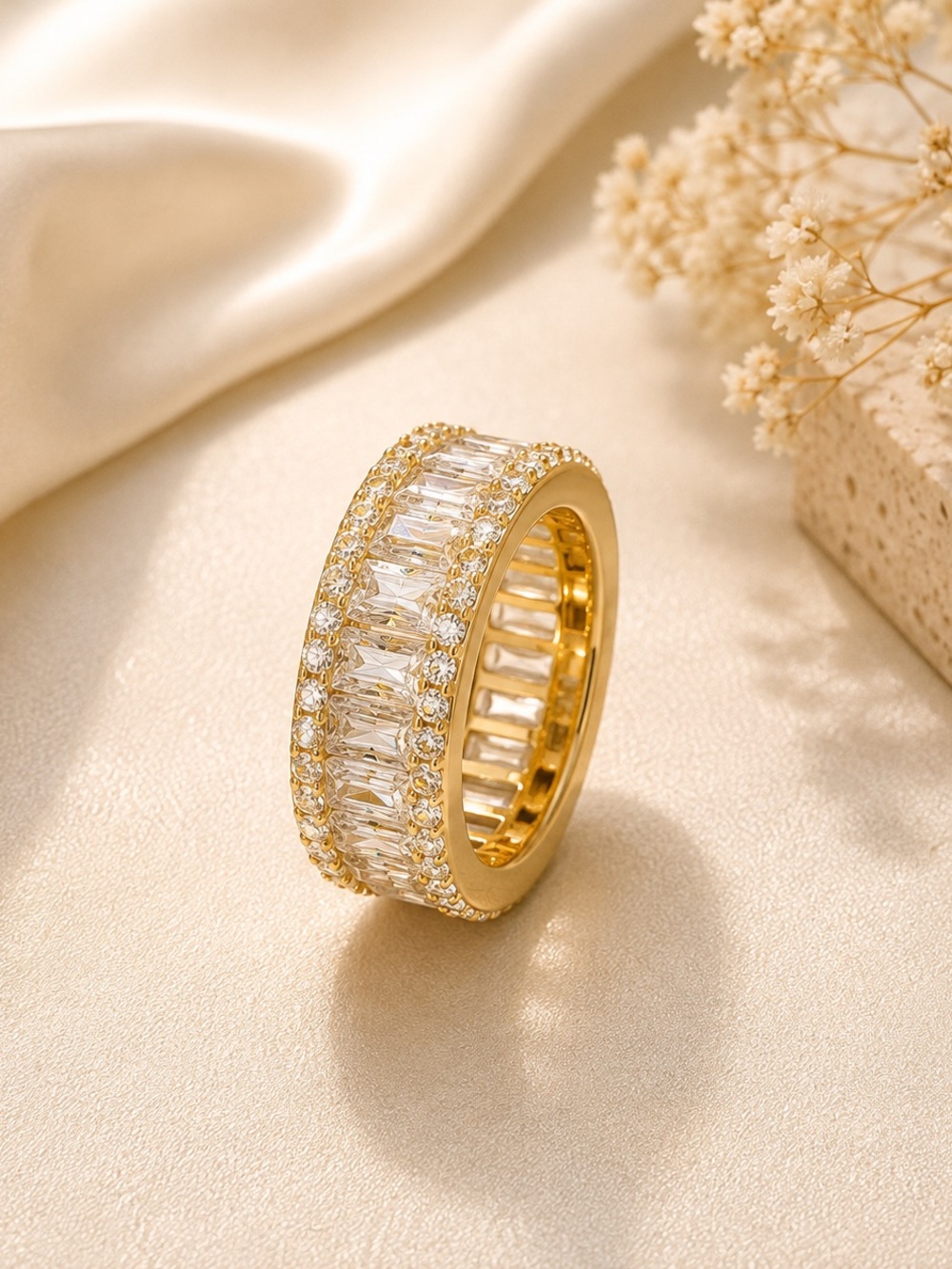 14K Gold filled AAA CZ Baguette Eternity Band. Unisex (Stamped) Available in 8&9